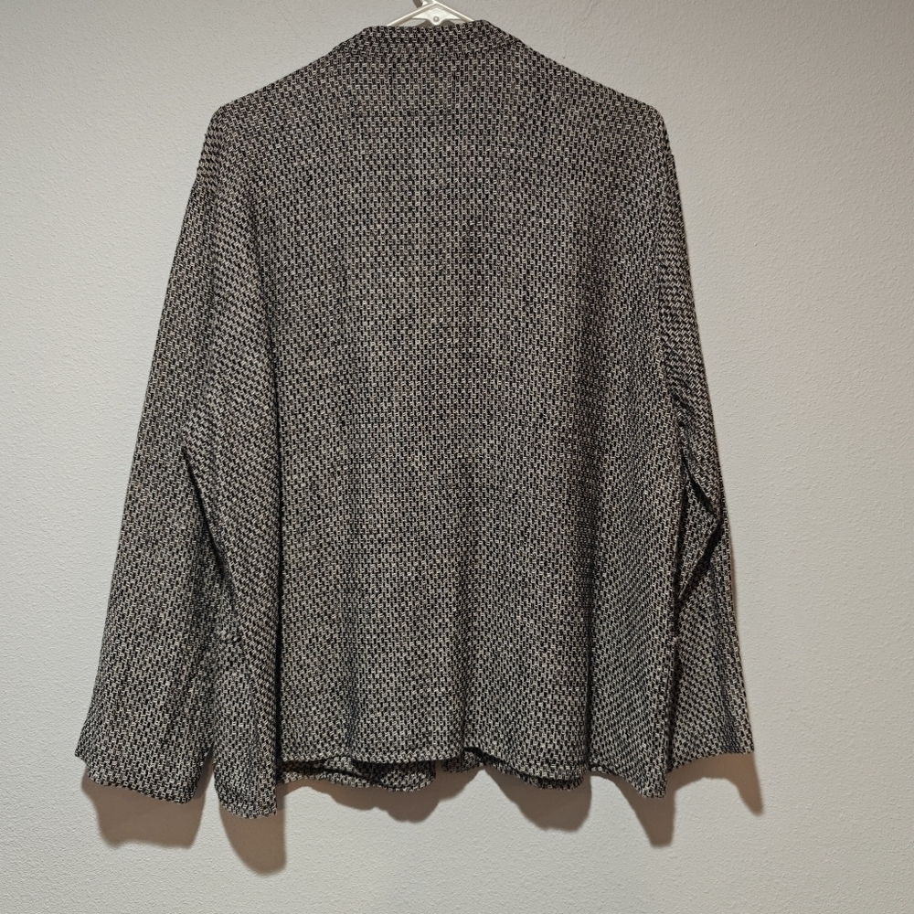 Flax Linen Jacket Large Textured Weave Pattern Black White Full Zip Pockets - Picture 2 of 4
